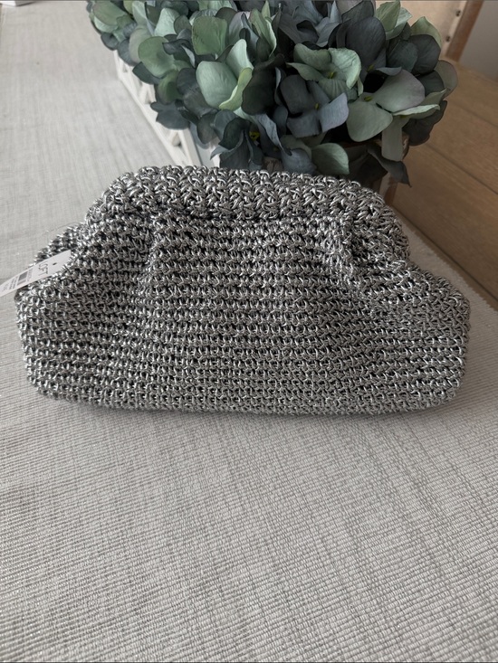 LOFT Handbags - LOFT Silver Metallic Knit Clutch NWT